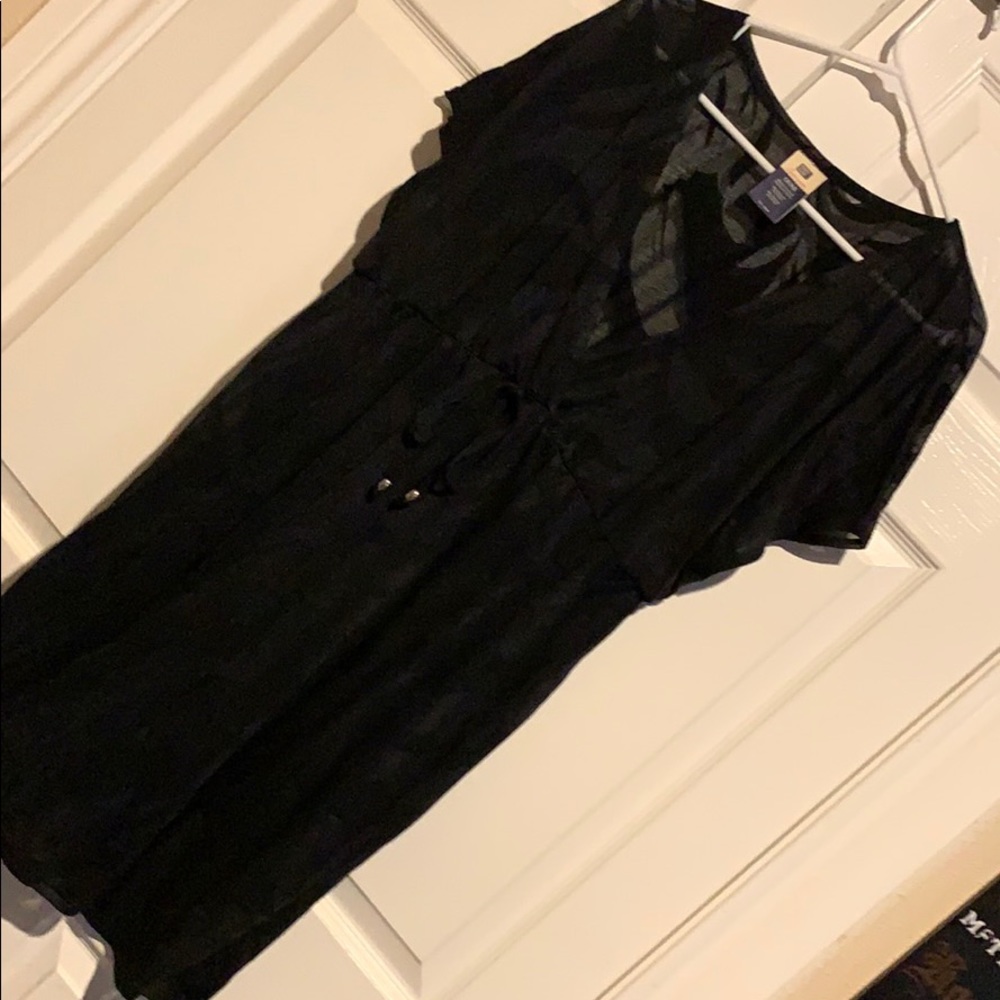 Sheer black fabric short sleeve tunic